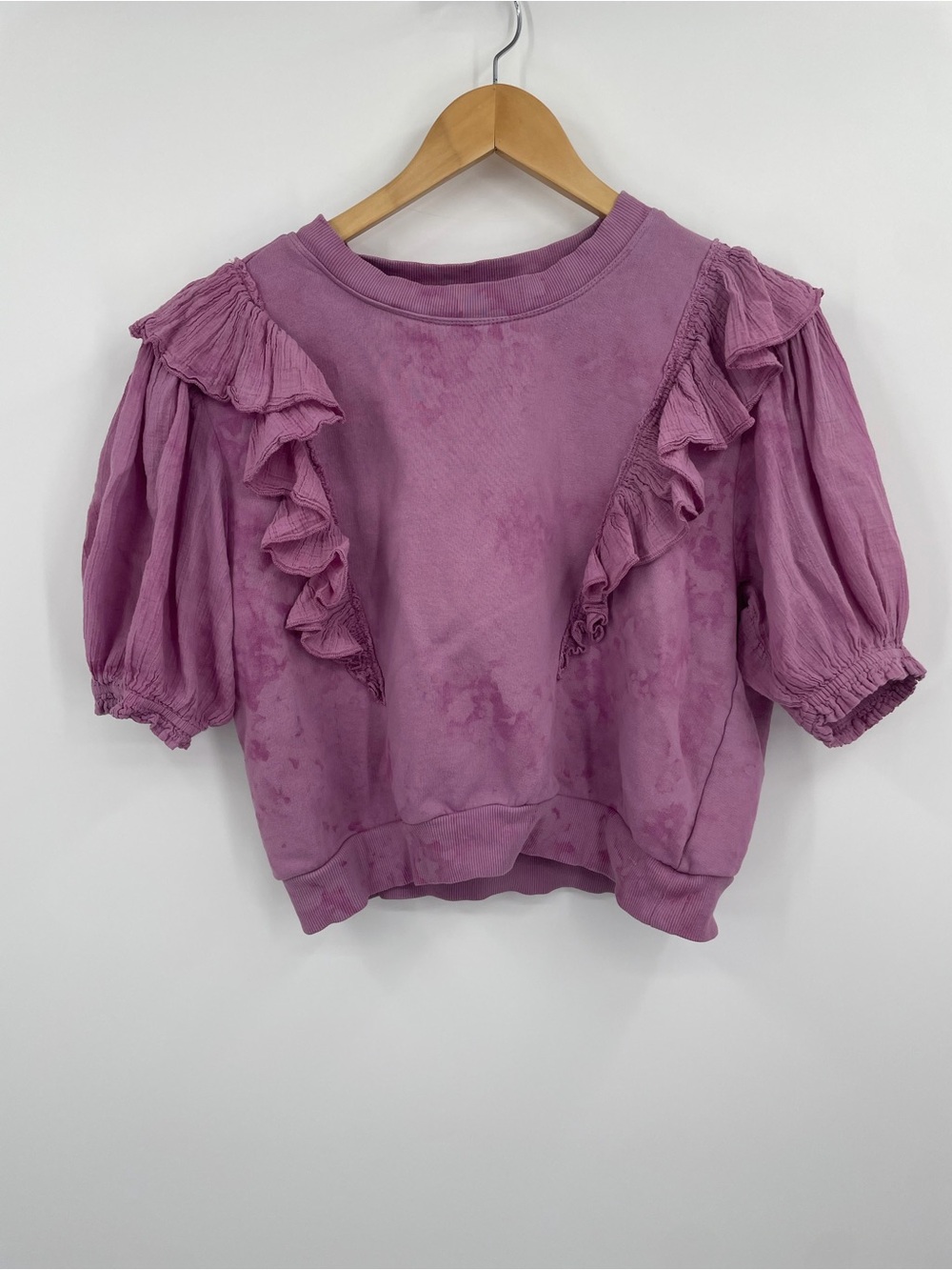 Anthropologie Purple Ruffle Puff Sleeve Top Small